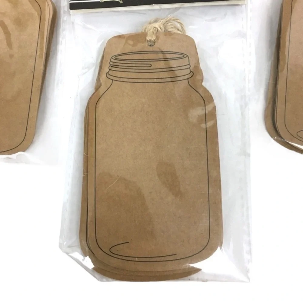 GIFT TAGS Ball Mason Jar Kraft Paper Jute Strings 24 Total Mason Jar Die Cut NEW